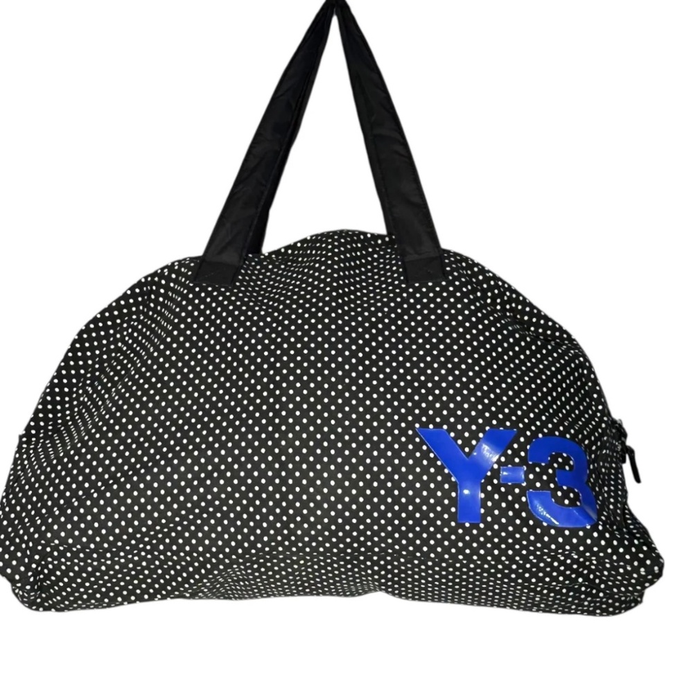 Y-3 Black Polka Dot Travel Bag with Blue Logo. YOHJI YAMAMOTO